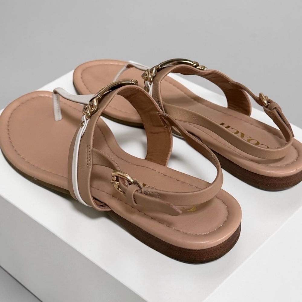 COACH Women's Caterine Nude and White T-Strap Thong Sandals! Size 7.5 - Picture 4 of 10